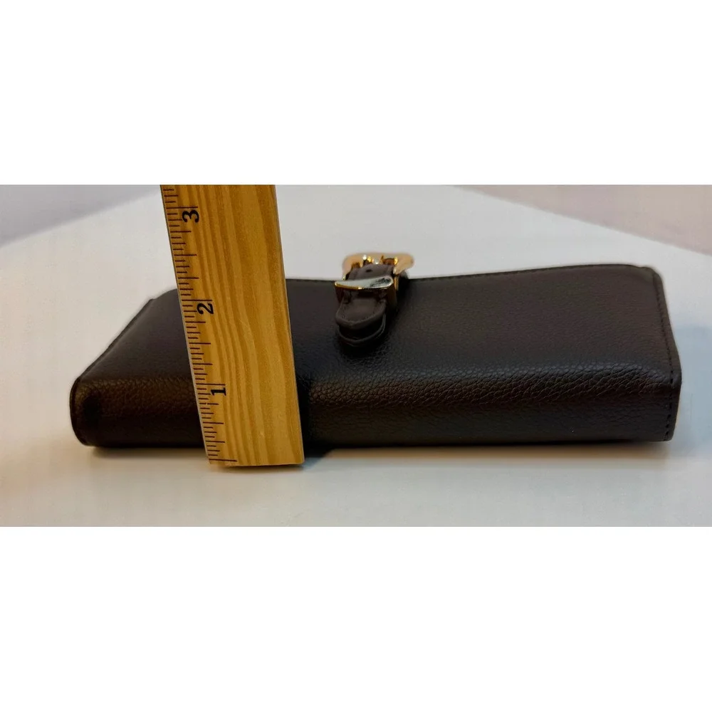 Anne Klein Buckle Snap Closure Wallet Brown Faux‎ Leather Card Slots Zip Pocket